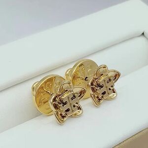 New Tory Burch Gold Logo Flower Stud Earrings